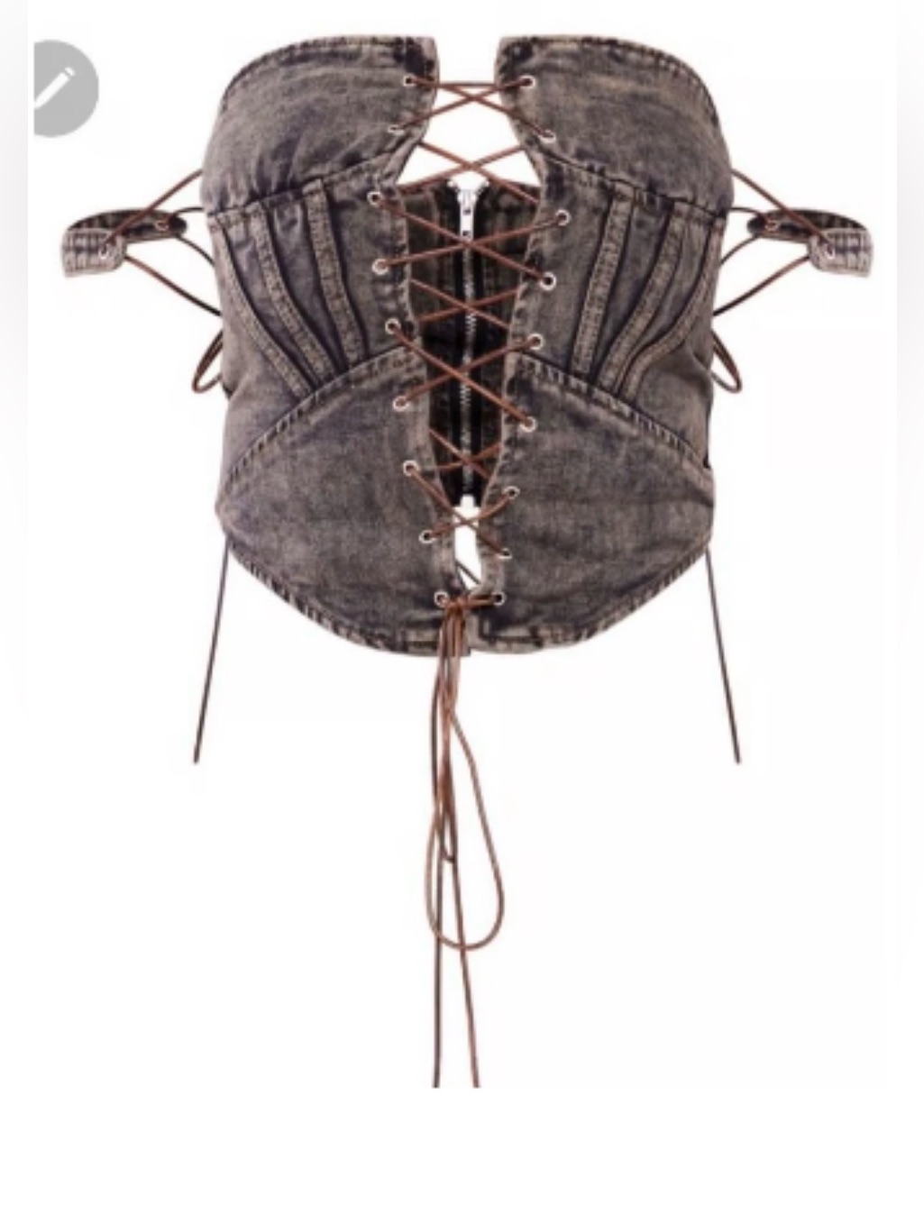 Lace-Up Denim Corset Top - Pretty Little Thing Shape, Brown Lace Up Denim Corset